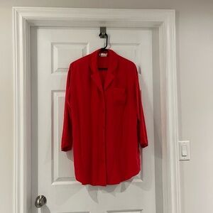 Vintage Silk Red Women's Button-Up Blouse